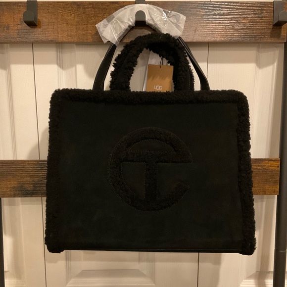 🆕UGG X TELFAR MEDIUM SHOPPER SHEARLING & SUEDE BLACK TOTE BAG - Picture 10 of 16